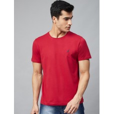  Nautica Men Red Solid Round Neck T-shirt